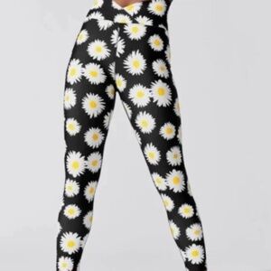 Year of Ours NWOT, daisy print leggings, black, yellow, white women's